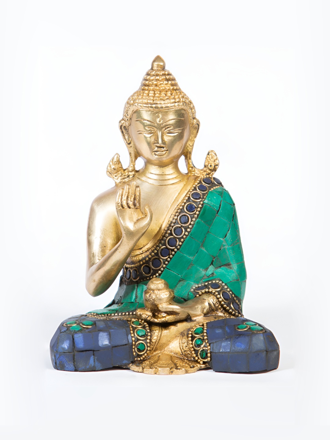 

Arihant Craft Gold Toned & Green Brass Medium Size Buddha Showpiece