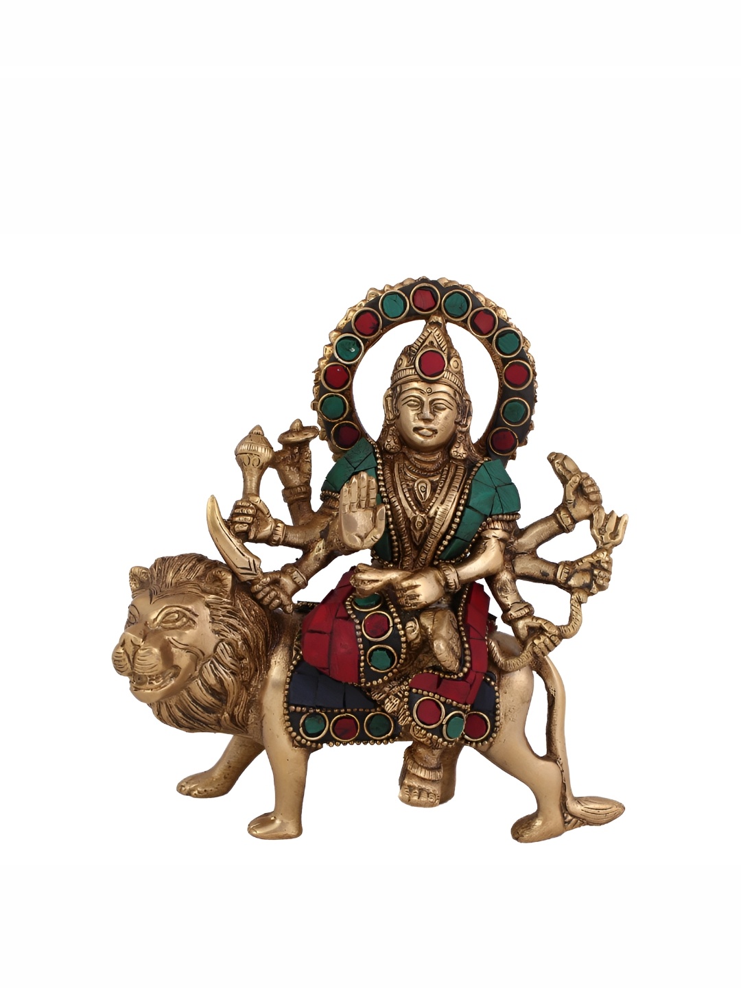 

Arihant Craft Gold-Toned & Red Brass Goddess Durga Small Showpiece