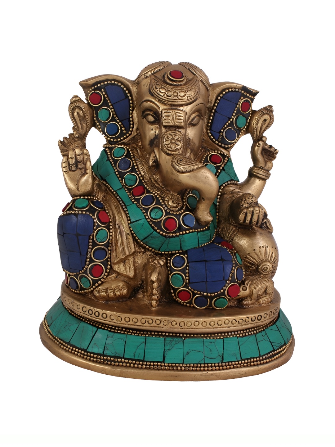 Arihant Craft Gold Toned Red Brass Lord Ganesh Small Stonework Showpiece