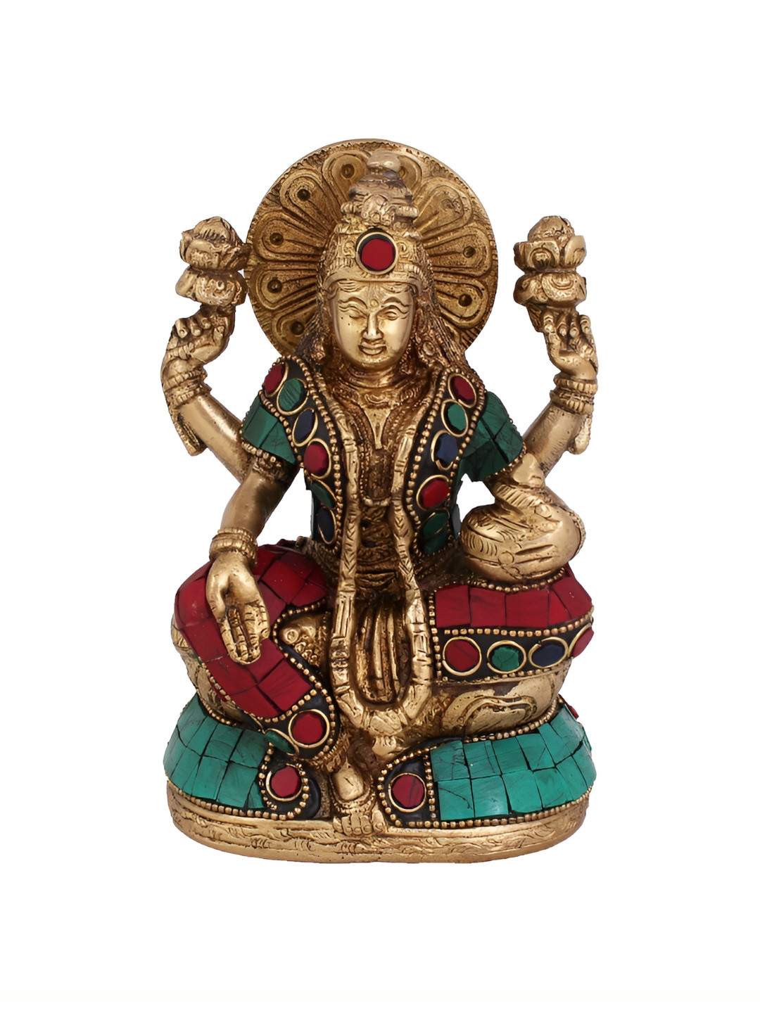 

Arihant Craft Gold Toned & Green Brass Medium Size Lakshmi Showpiece