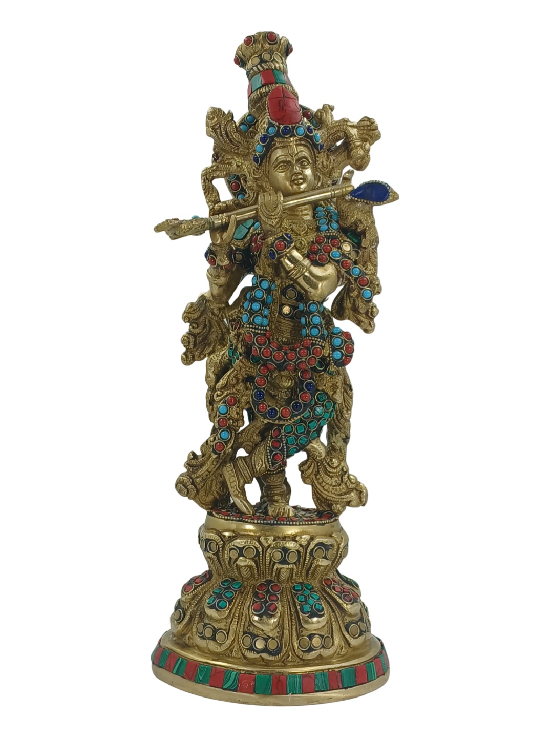 Arihant Craft Gold Toned & Red Brass Medium Size Krishna Showpiece