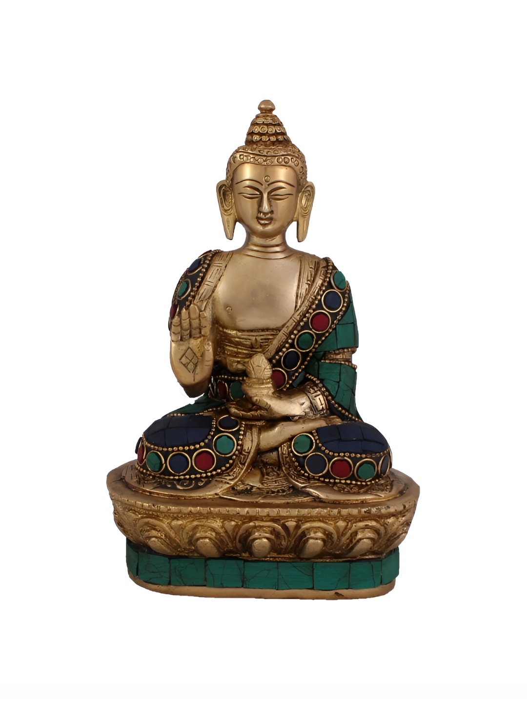 

Arihant Craft Gold-Toned & Green Embellished Brass Small Buddha Showpiece
