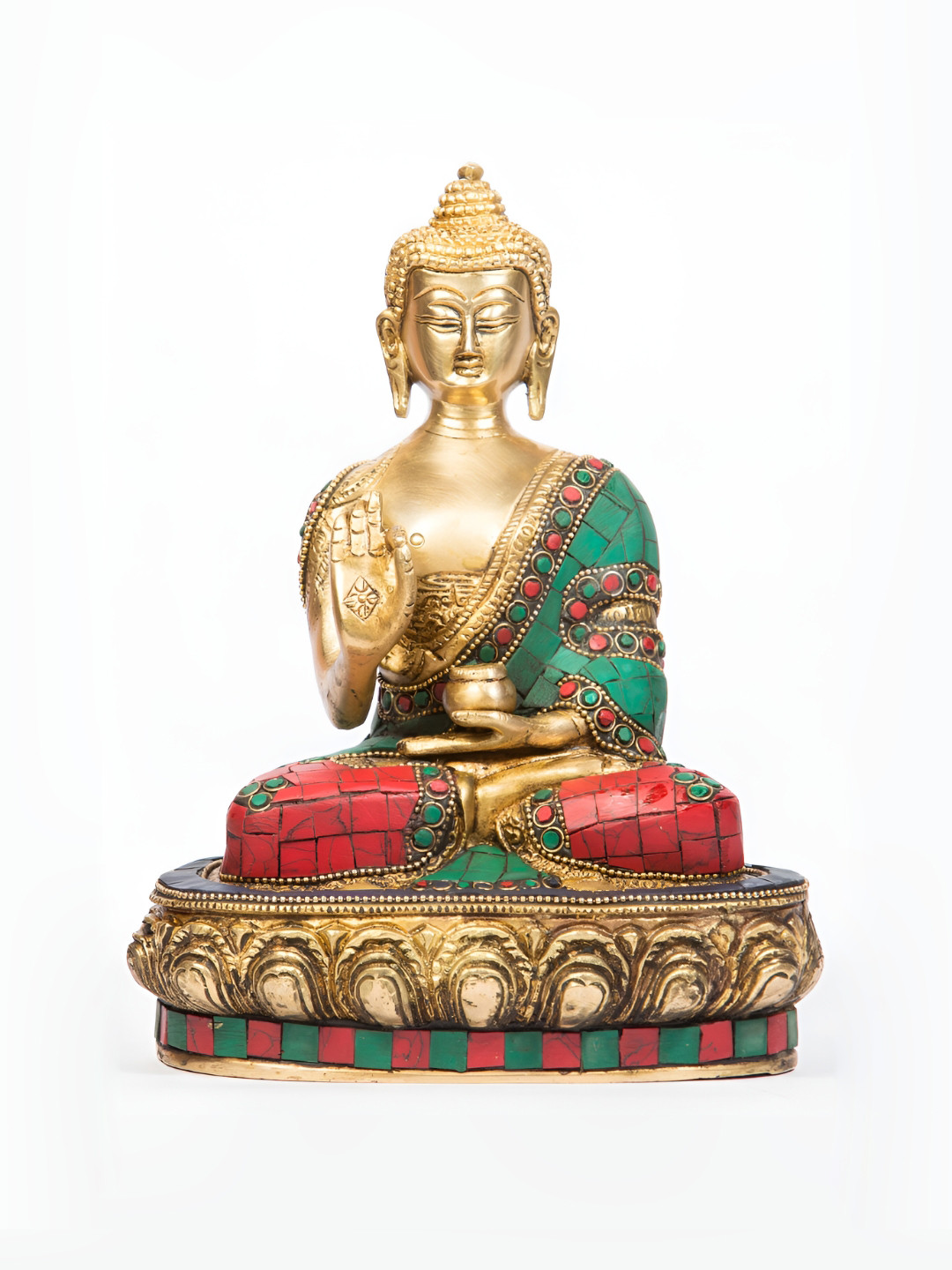 

Arihant Craft Gold-toned & Red Brass Buddha Medium Showpiece