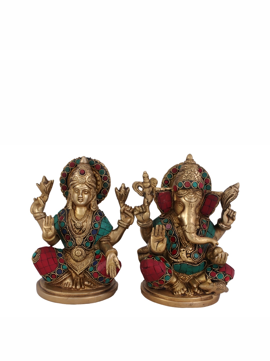 

Arihant Craft Gold-Toned & Red Brass God Lakshmi And Ganesh Small Idol Showpiece