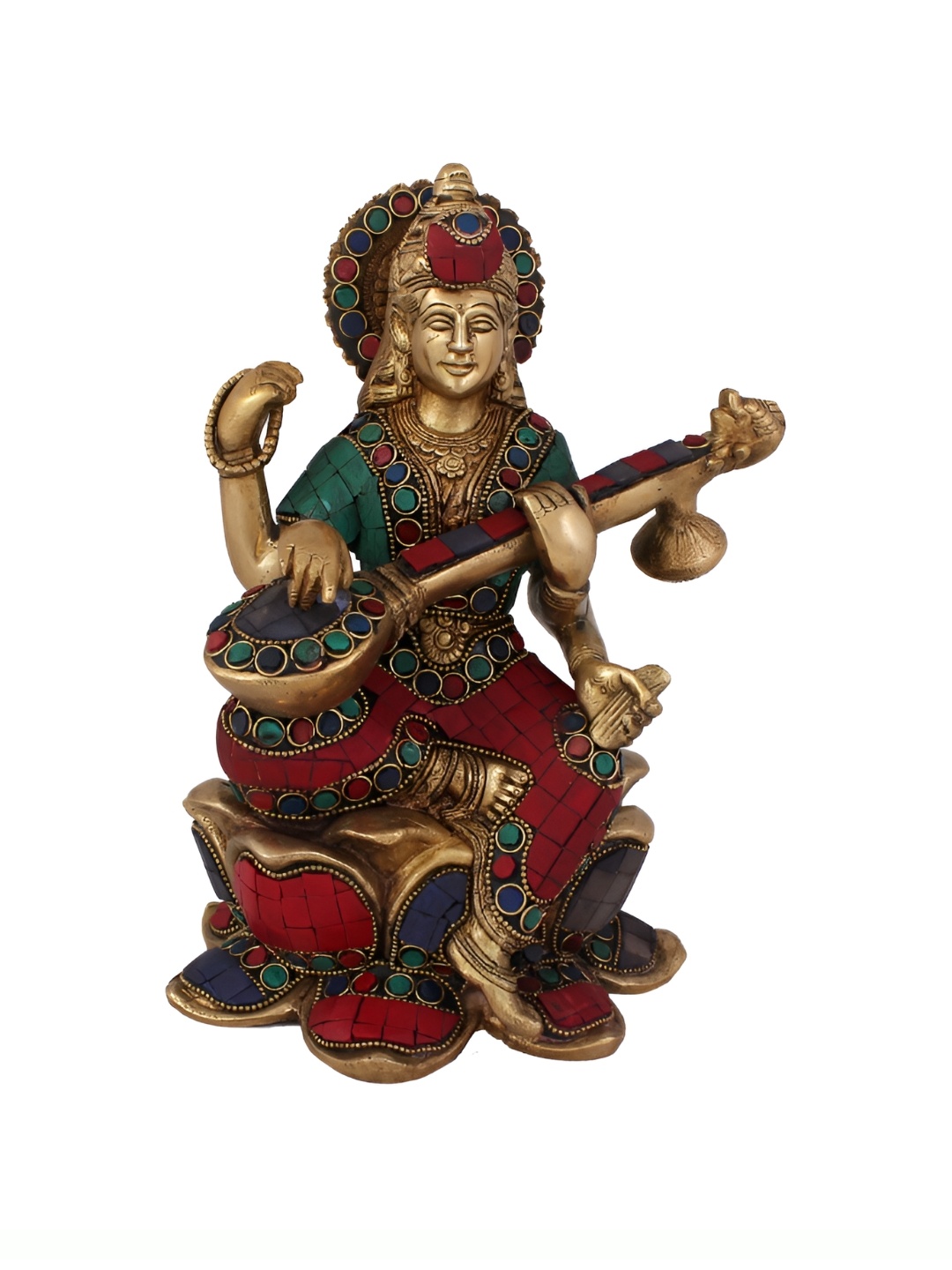 

Arihant Craft Bronze Toned & Maroon Brass Saraswati Showpiece