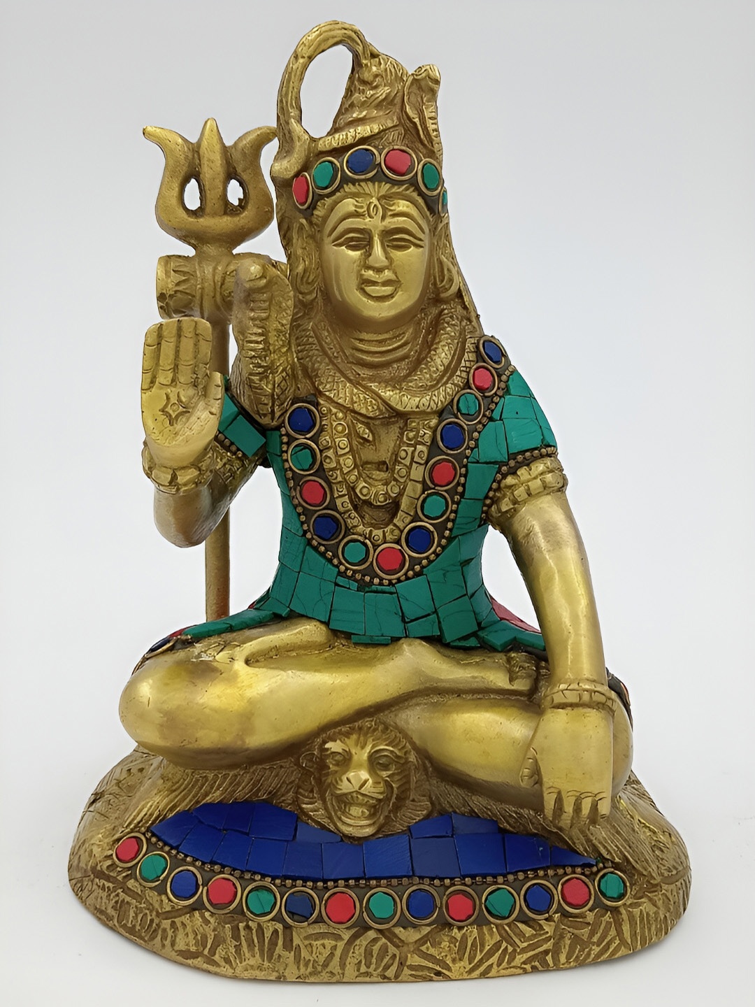 

Arihant Craft Gold-Toned & Red Brass Lord Shiva Small Stonework Showpiece