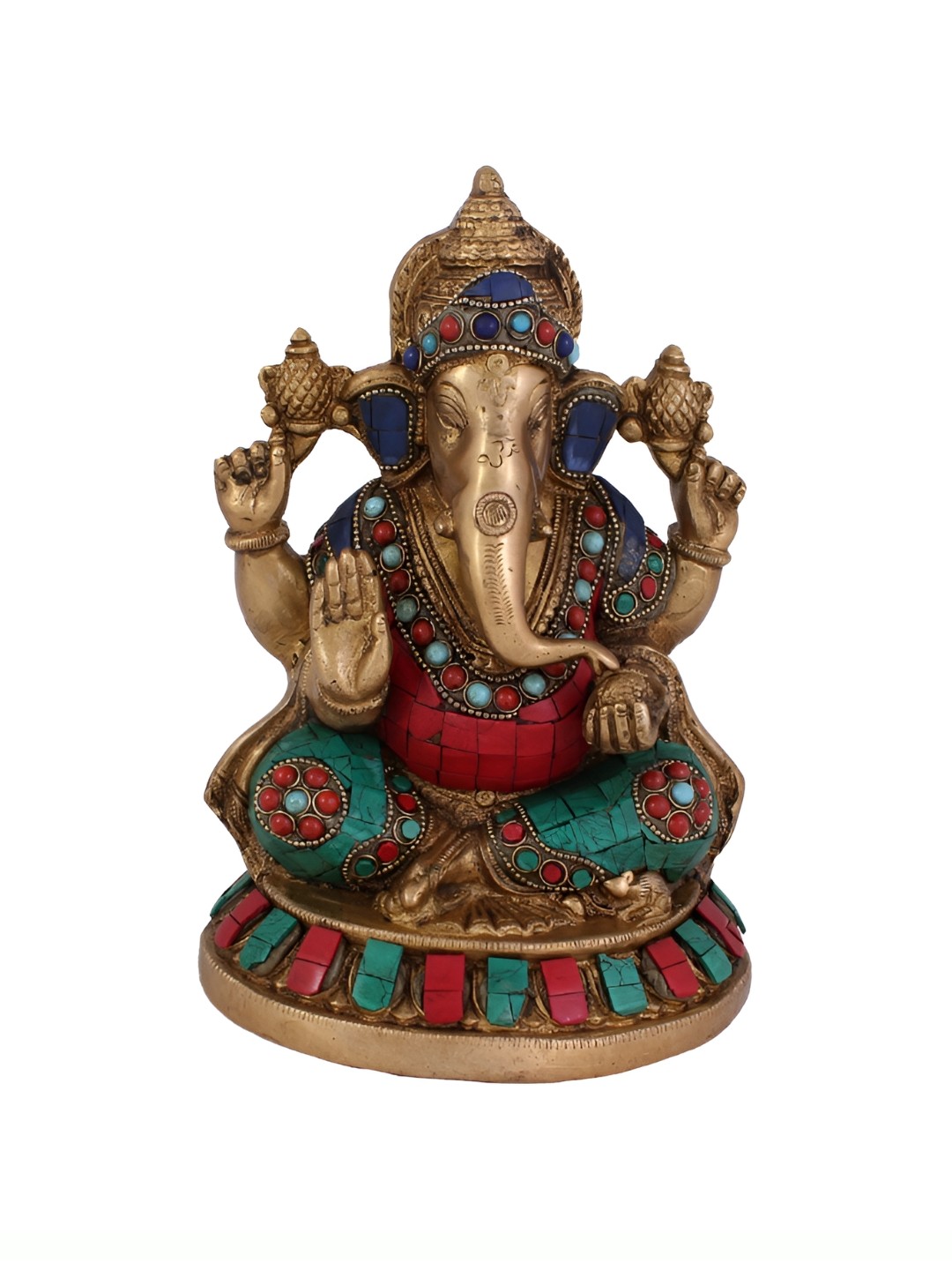 

Arihant Craft Gold-Toned & Red Brass Lord Ganesh Small Stonework Showpiece
