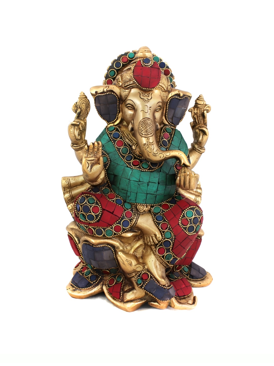

Arihant Craft Gold-Toned & Red Brass Lord Ganesh Medium Stonework Showpiece