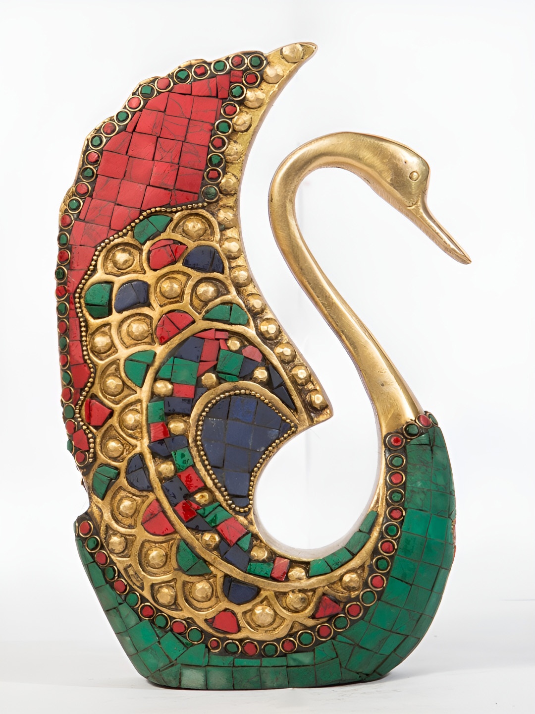 

Arihant Craft Gold toned & Red Swan Brass Showpiece