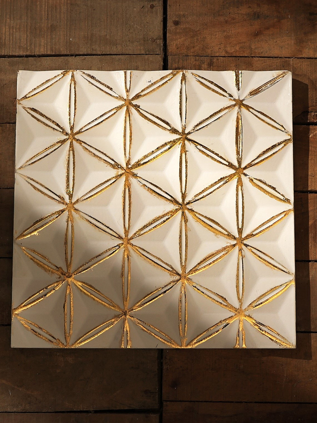 

Designer Library White & Beige Diamond Carved Wall Panel