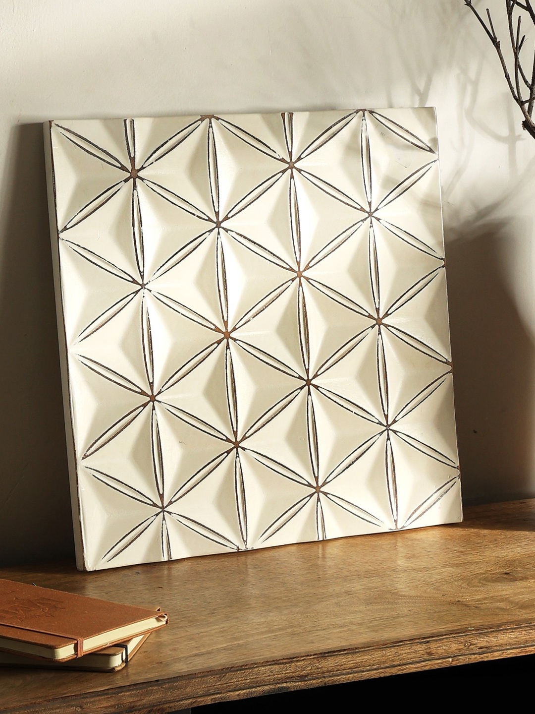 

Designer Library Off White Wooden Carved Panel Wall Decor