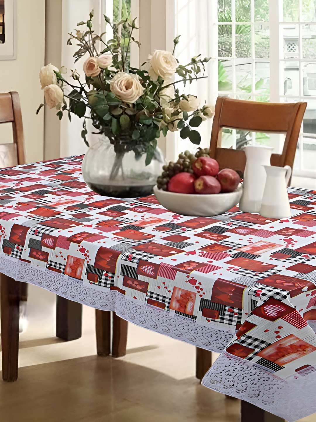 

CASA-NEST White & Red Printed Waterproof 4-Seater Table Cover