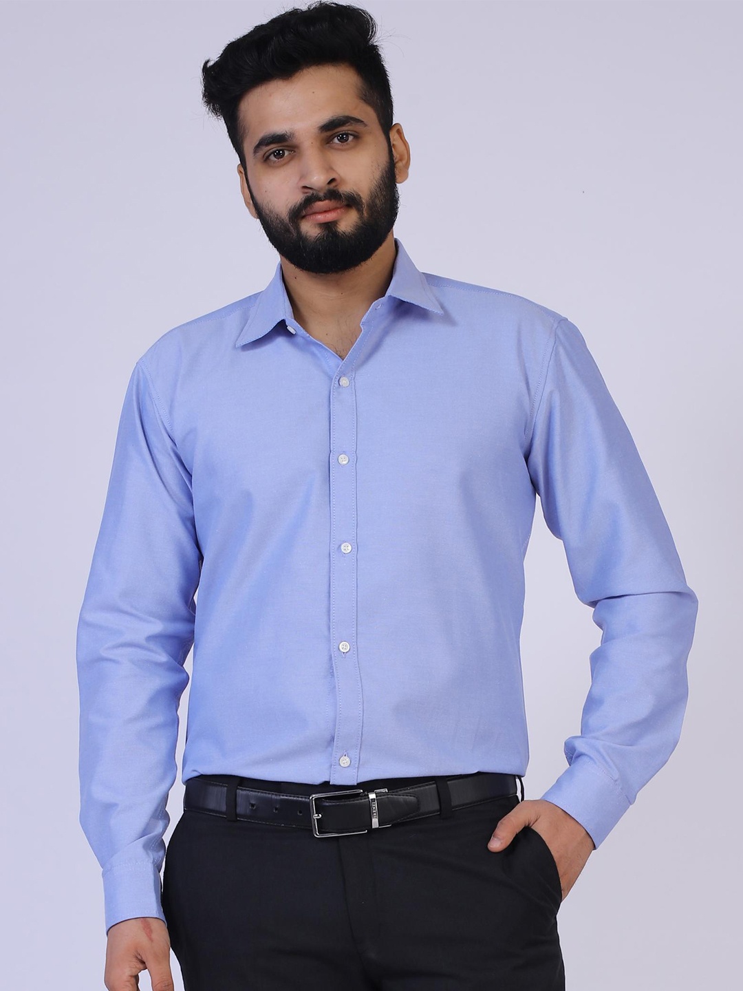 

BROWN BROTHERS Relaxed Spread Collar Pure Cotton Formal Shirt, Blue