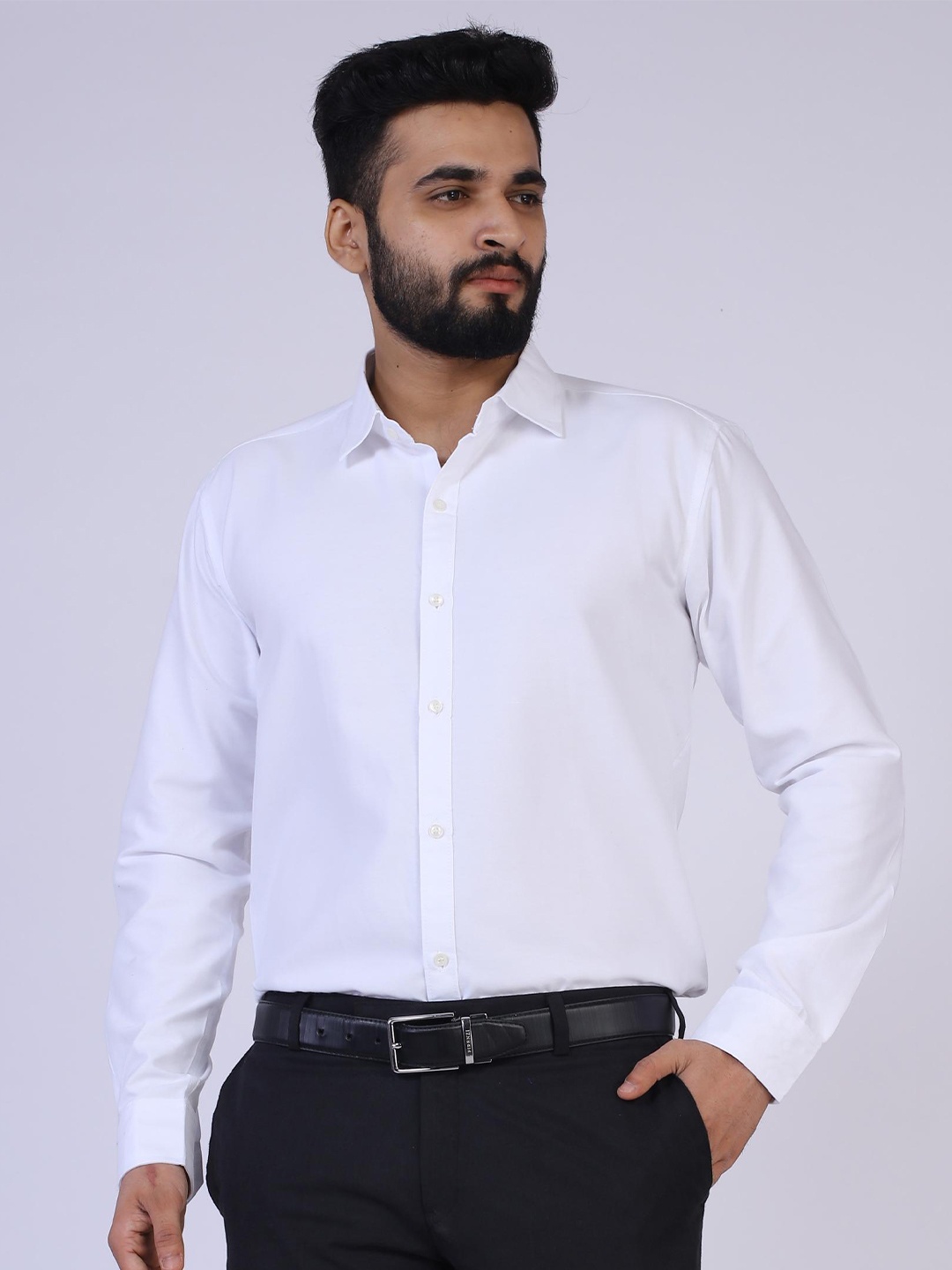 

BROWN BROTHERS Relaxed Spread Collar Cotton Formal Shirt, White