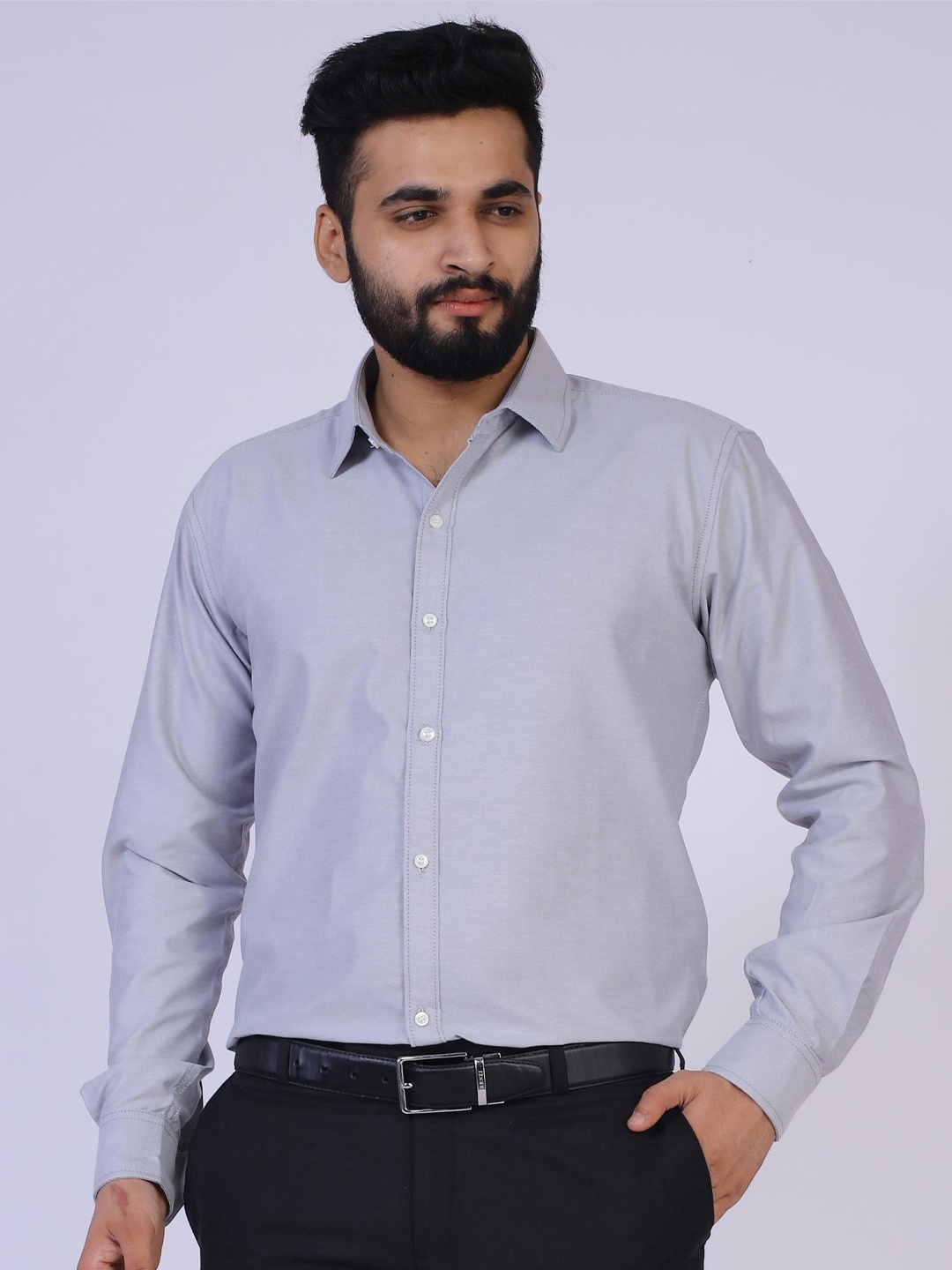 

BROWN BROTHERS Relaxed Spread Collar Cotton Formal Shirt, Grey