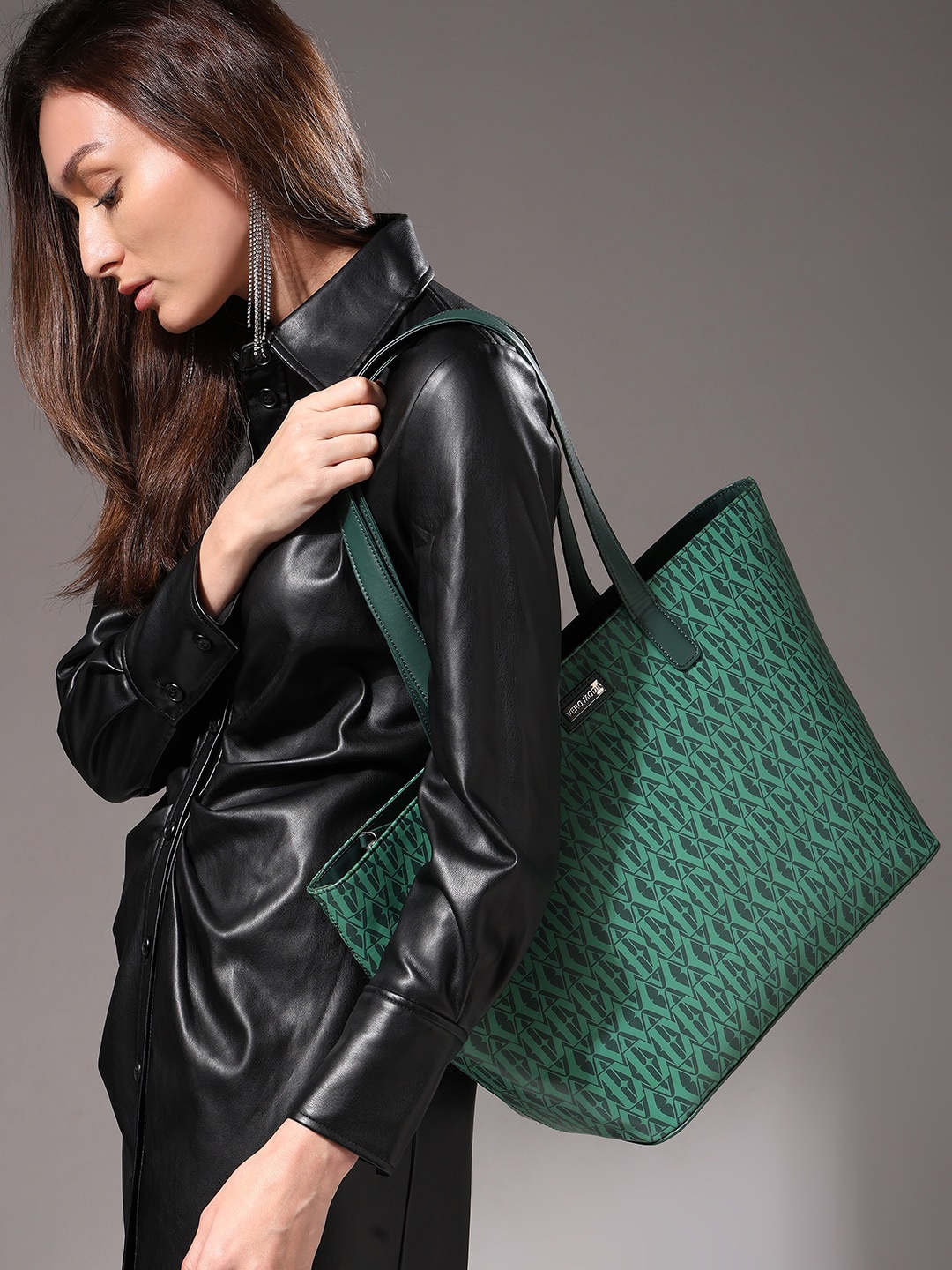 

Vero Moda Typography Printed Shopper Tote Bag, Green