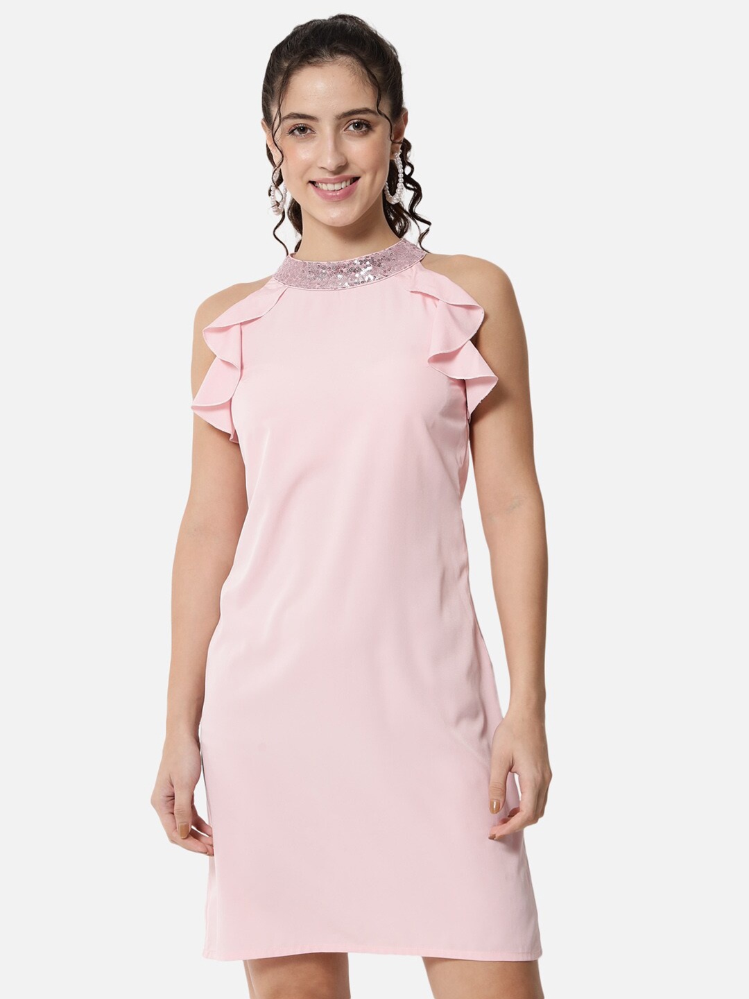 

BAESD Halter Neck Embellished Sheath Dress, Pink