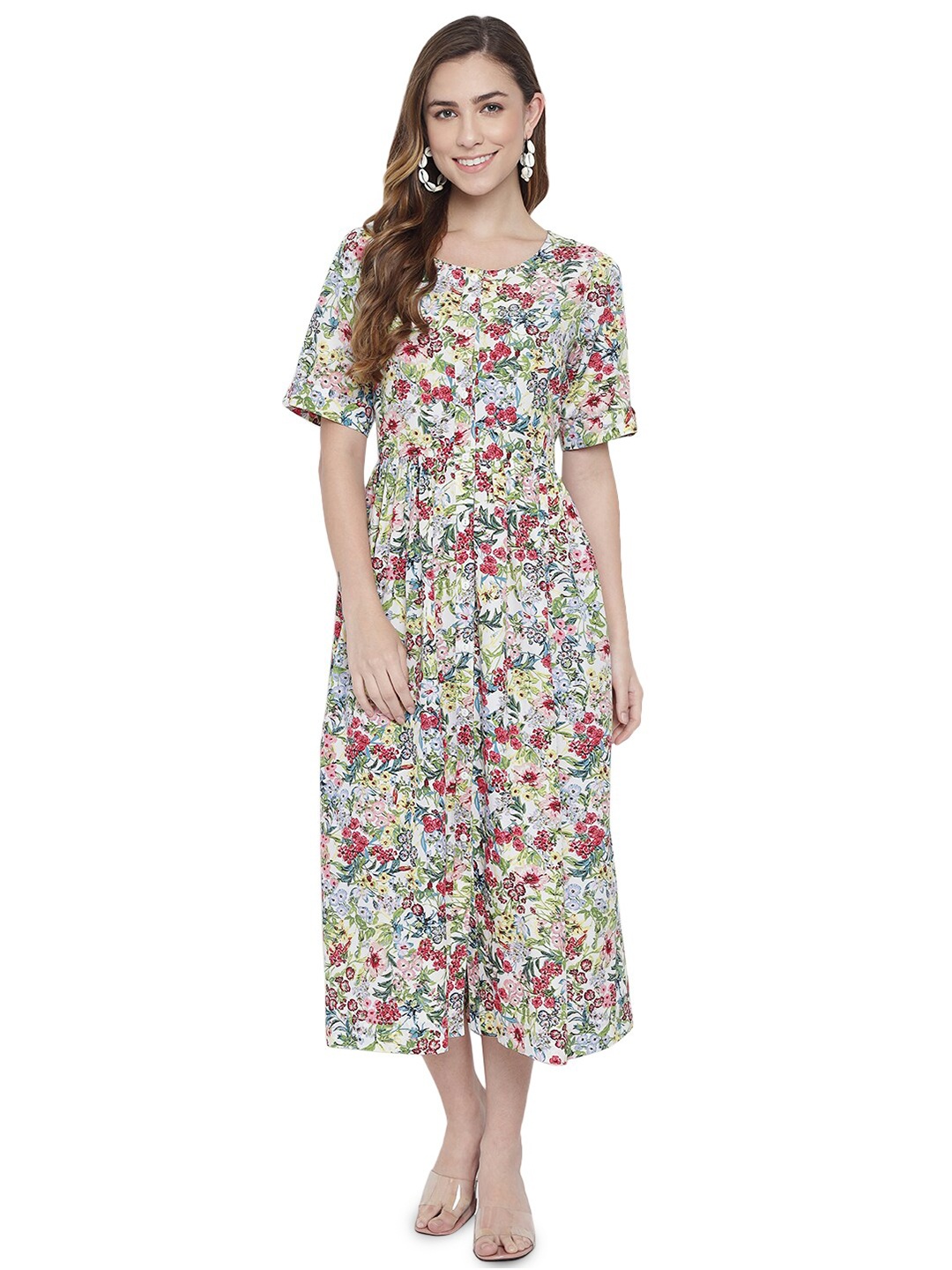 

BAESD Floral Printed A-Line Dress, White