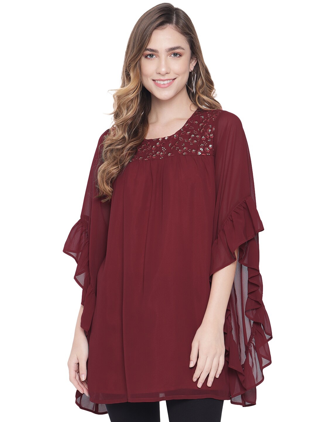 

BAESD Embroidered Detail A-Line Top, Maroon