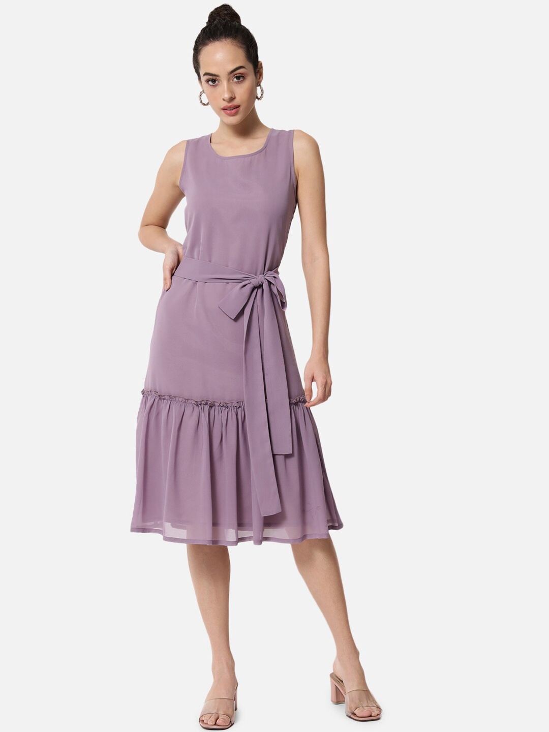 

BAESD Gathered Tiered Belted A-Line Midi Dress, Purple