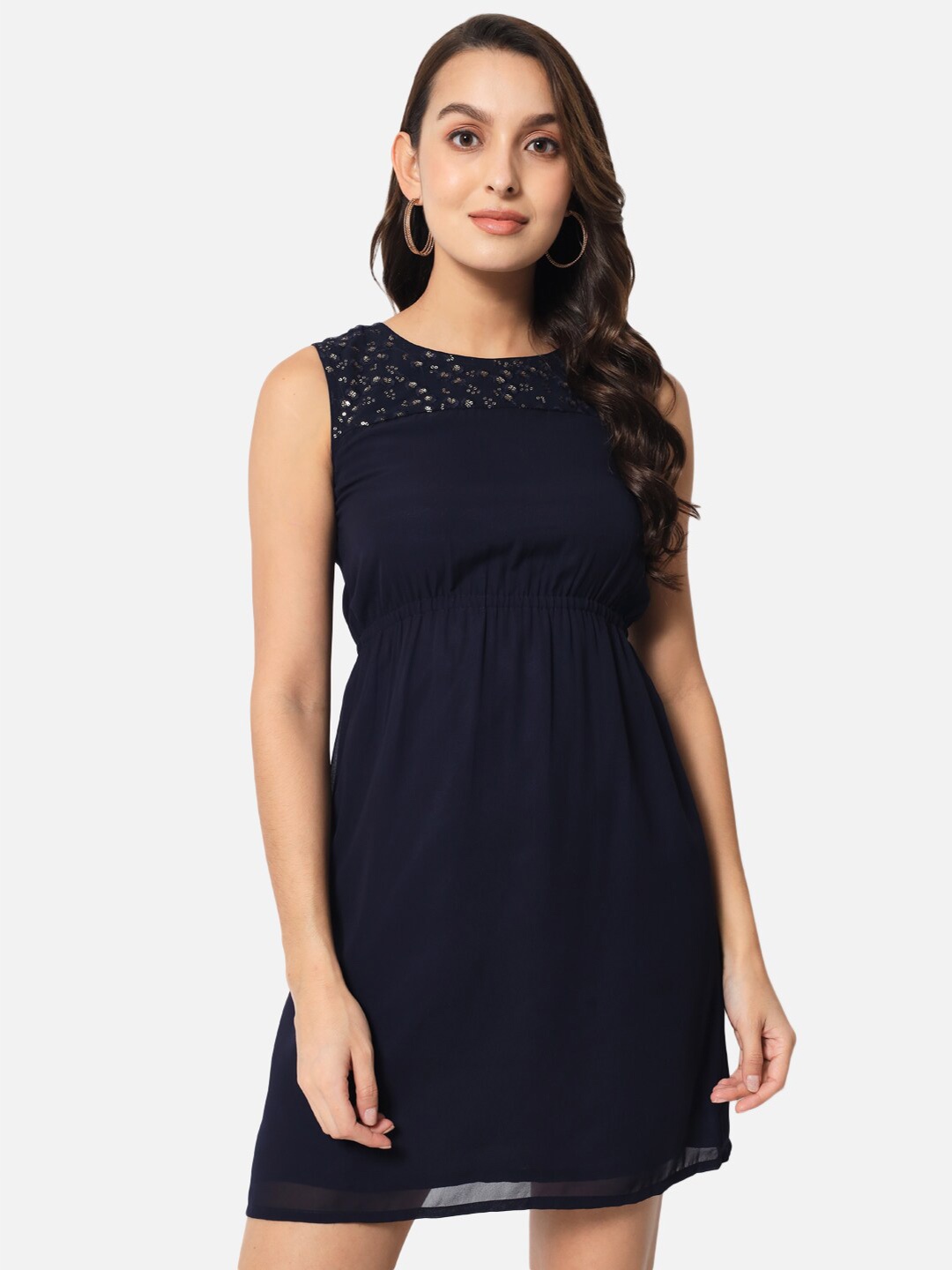 

BAESD Sequinned Detailed A-Line Dress, Navy blue