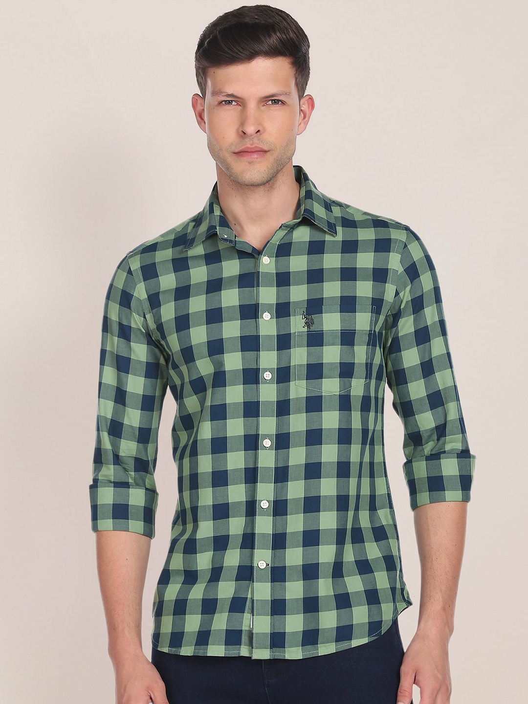 

U.S. Polo Assn. Men Checked Casual Cotton Shirt, Green