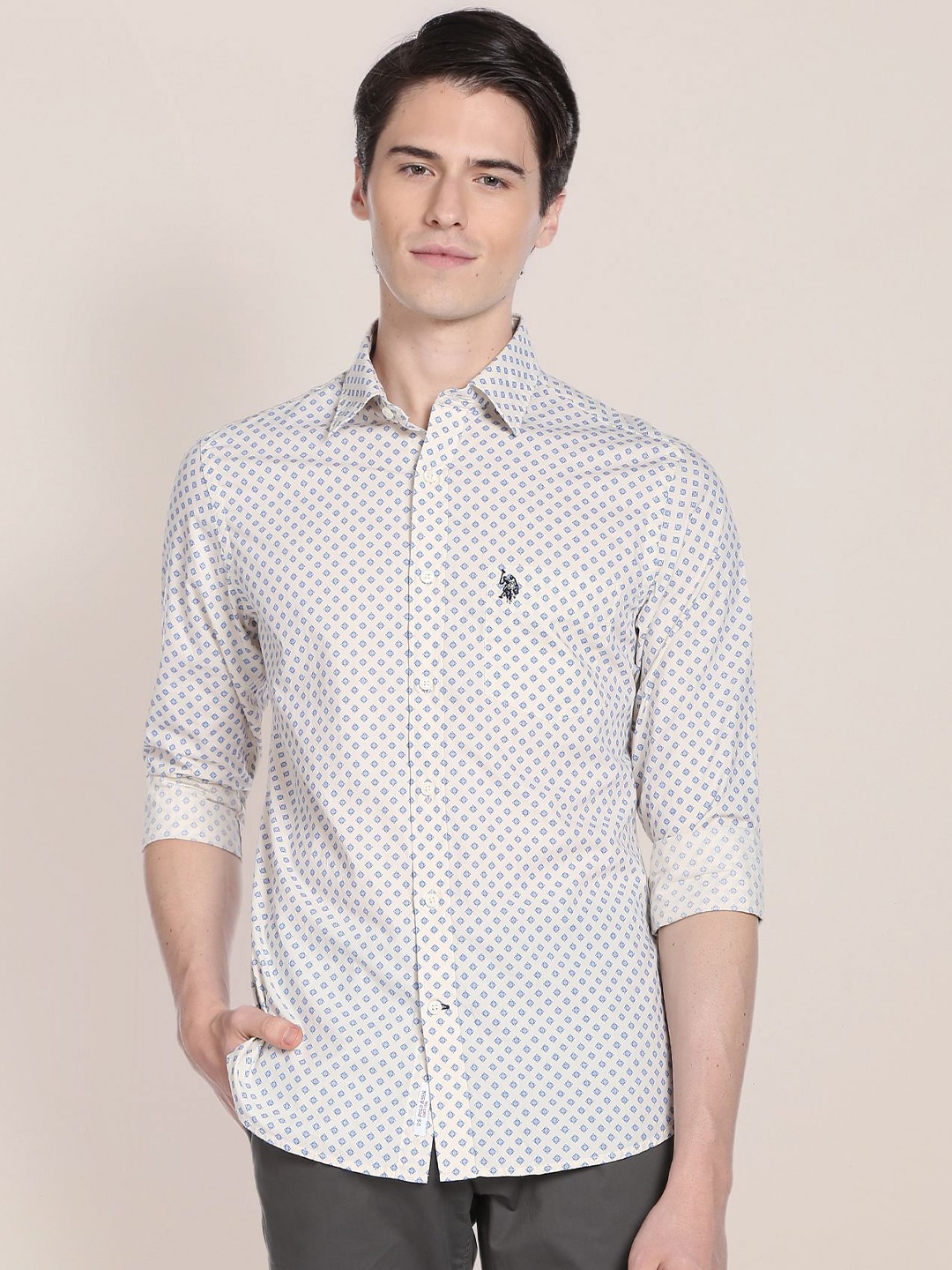 

U.S. Polo Assn. Micro Print Casual Cotton Shirt, Blue