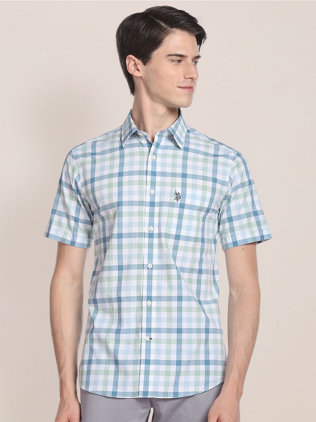 

U.S. Polo Assn. Checked Pure Cotton Casual Shirt, Green