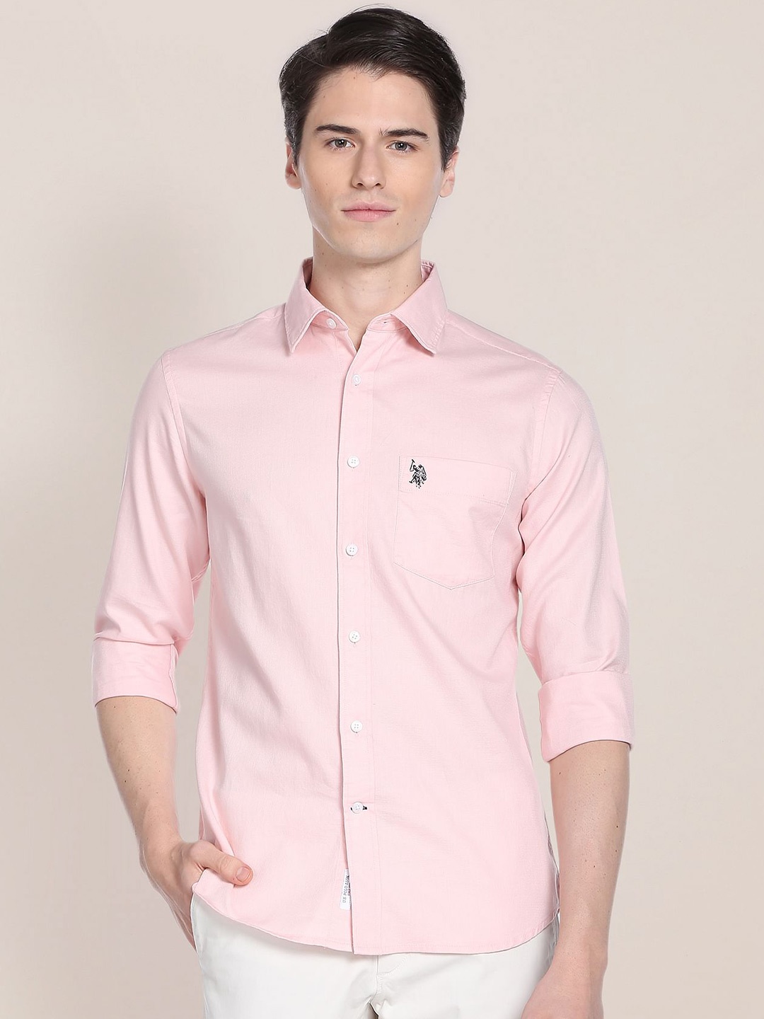 

U.S. Polo Assn. Spread Collar Pure Cotton Casual Shirt, Pink