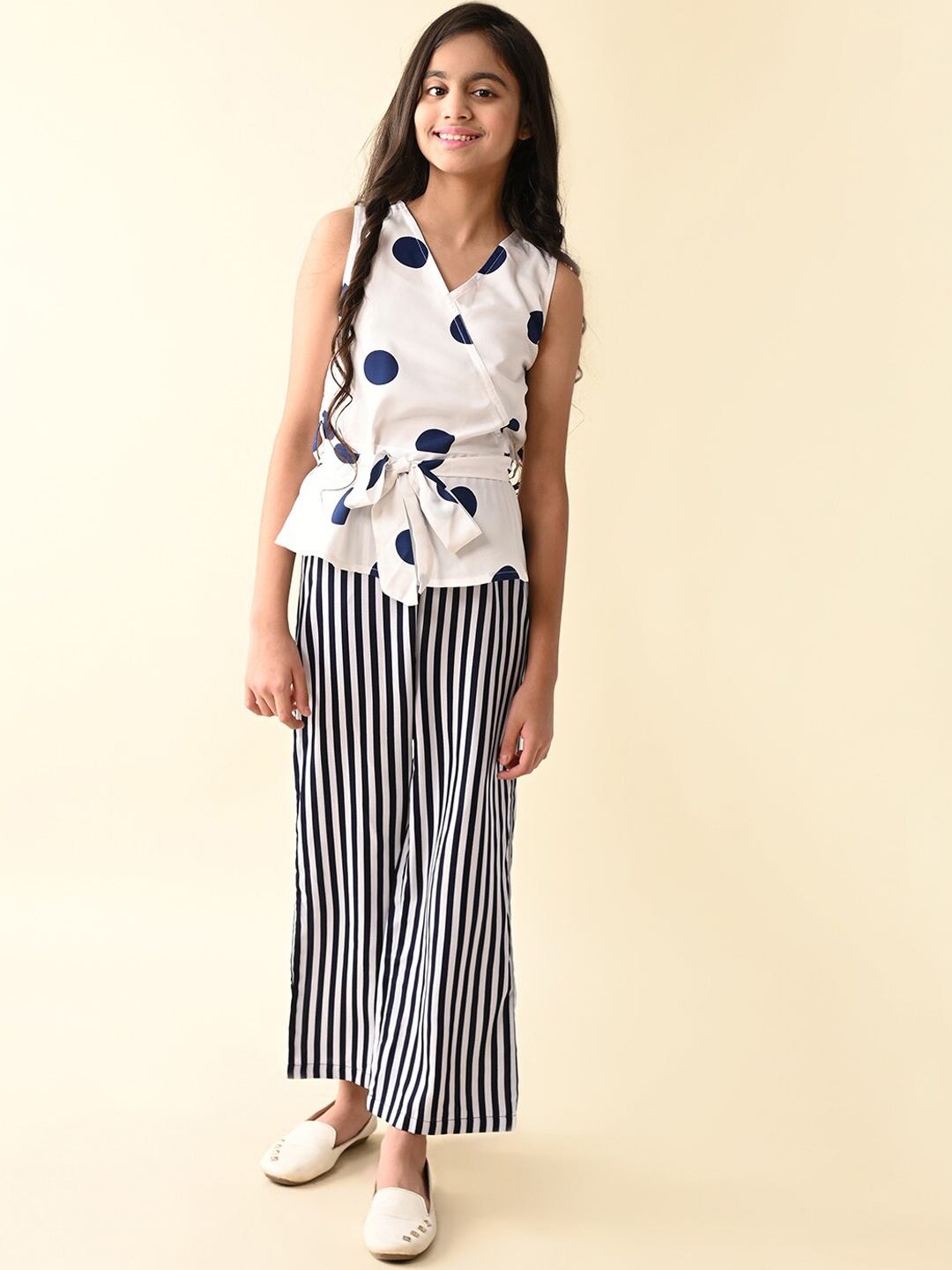 

BAESD Girls Polka Dots Printed Top With Palazzo, White