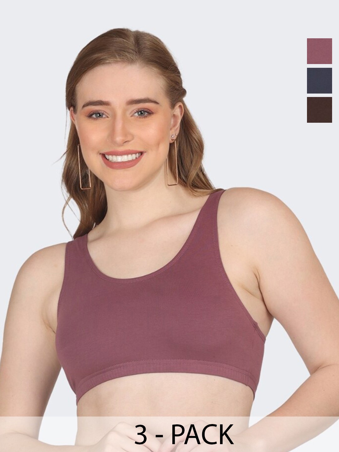 

POOJA RAGENEE Pack Of 3 Full Coverage Non Padded Sports Bras With All Day Comfort, Purple