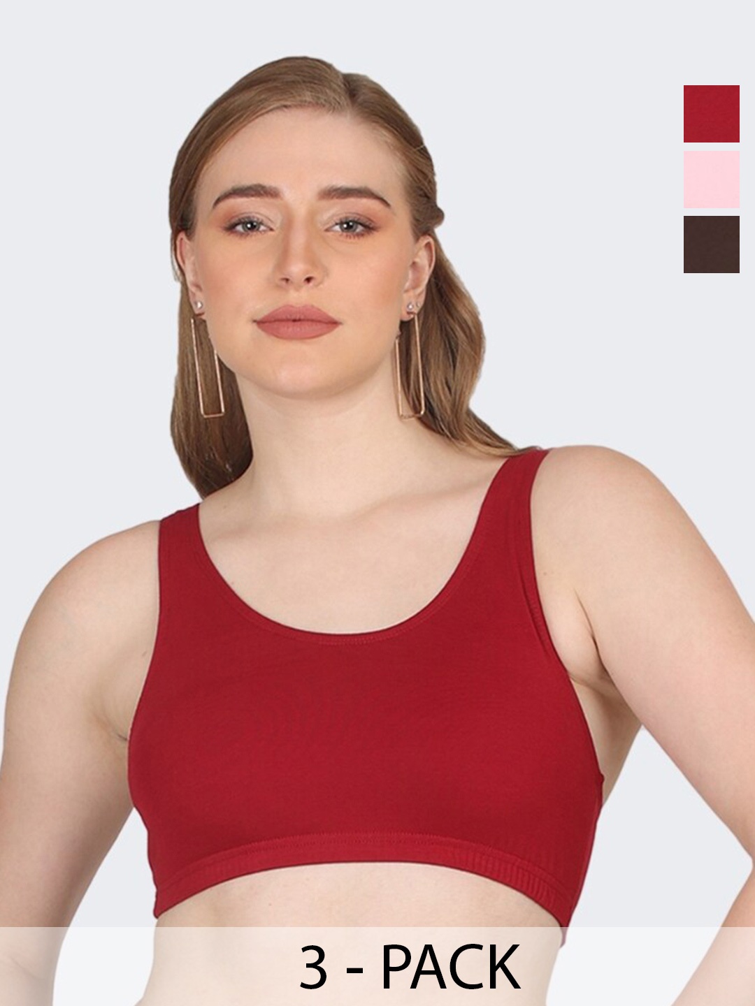 

POOJA RAGENEE Pack Of 3 Full Coverage Non Padded Sports Bras With All Day Comfort, Red