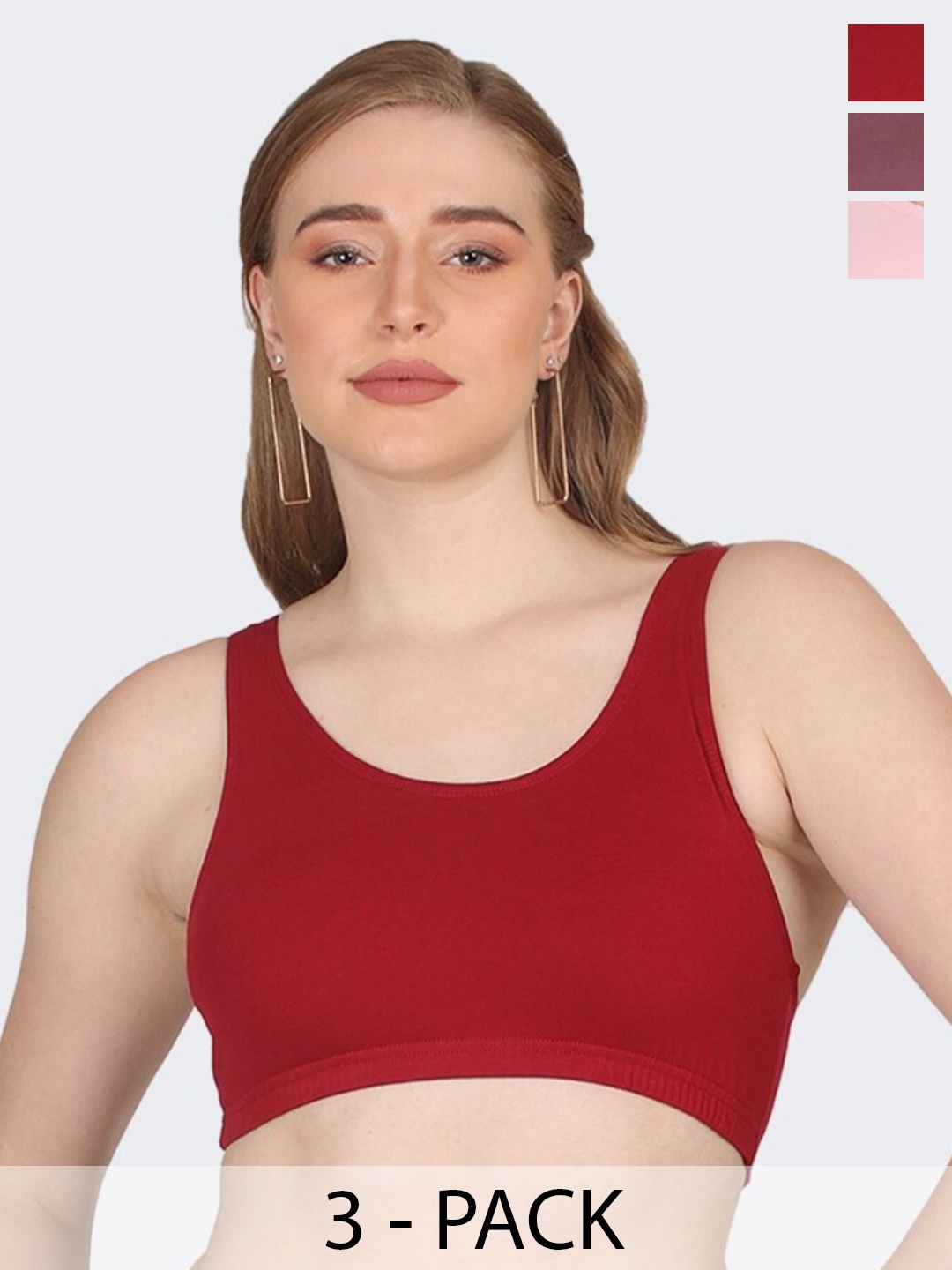 

POOJA RAGENEE Pack Of 3 Full Coverage Non Padded Sports Bras With All Day Comfort, Red