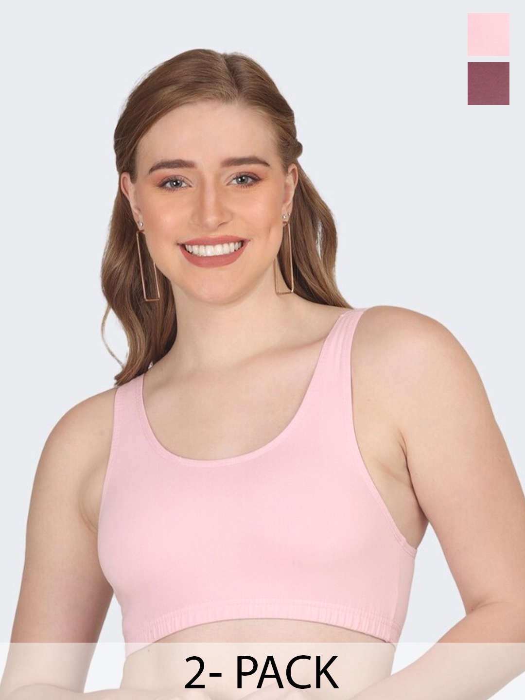 

POOJA RAGENEE Pack Of 2 Full Coverage Non Padded Sports Bras With All Day Comfort, Pink
