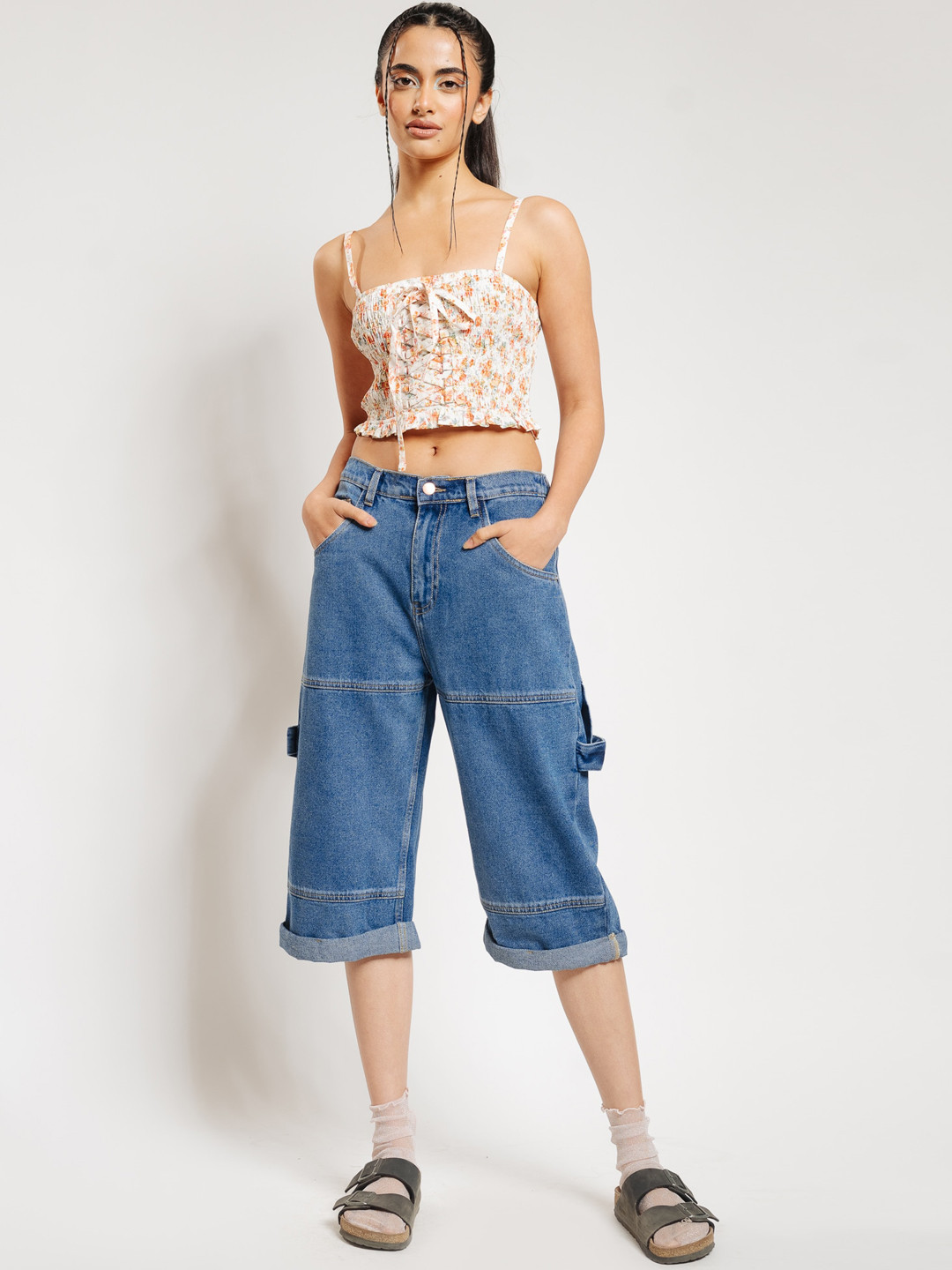 

FREAKINS Women Mid-Rise Pure Cotton Denim Shorts, Blue
