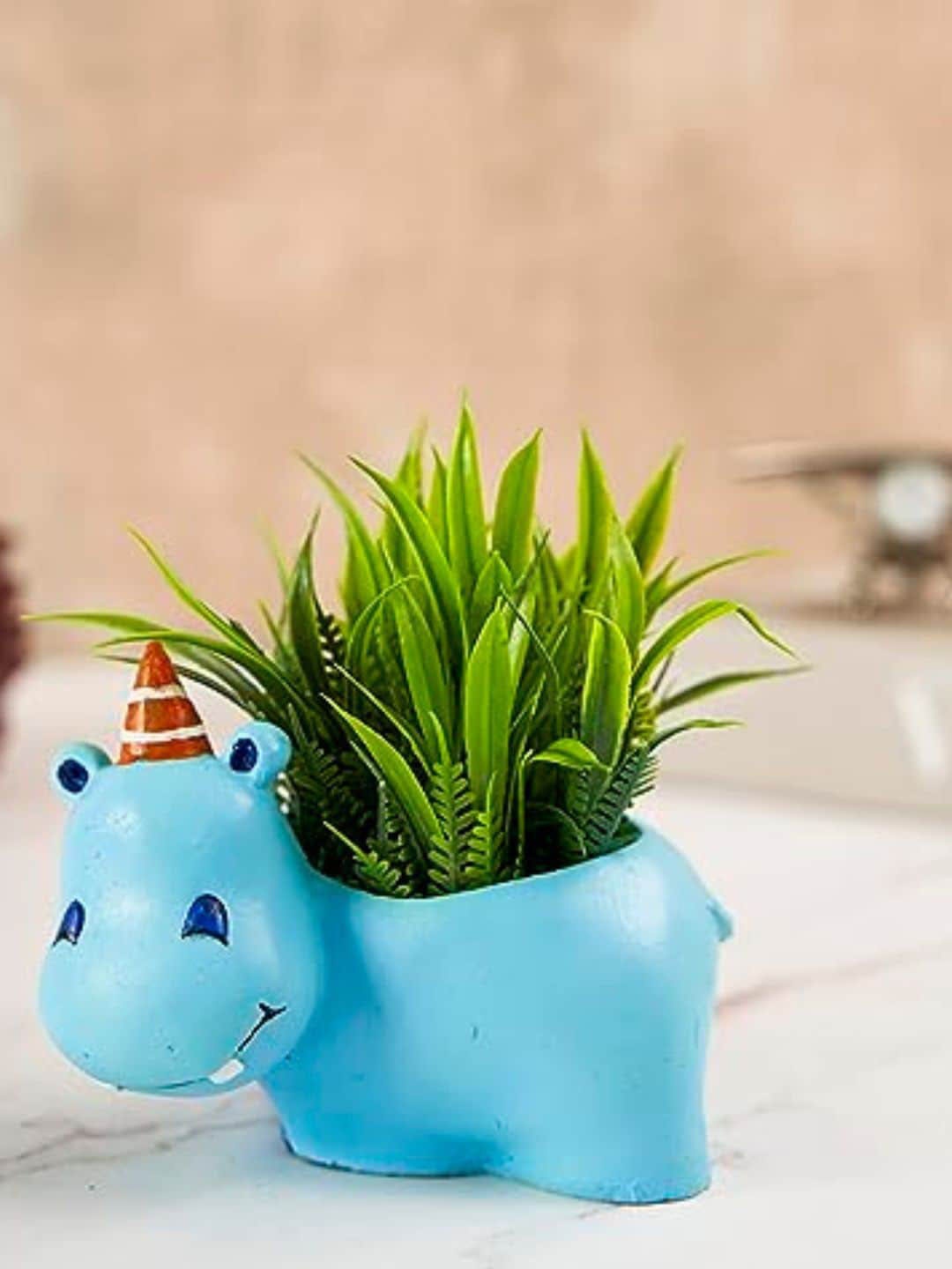 

DecorTwist Blue Succulent Hippo Planter