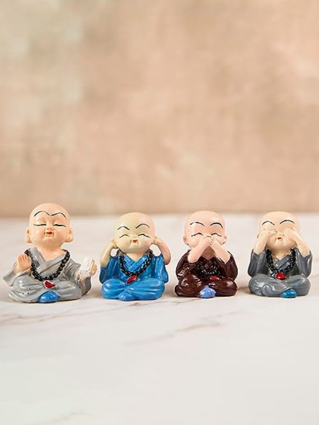 

DecorTwist Resin Buddha Monk Statue Set, Blue