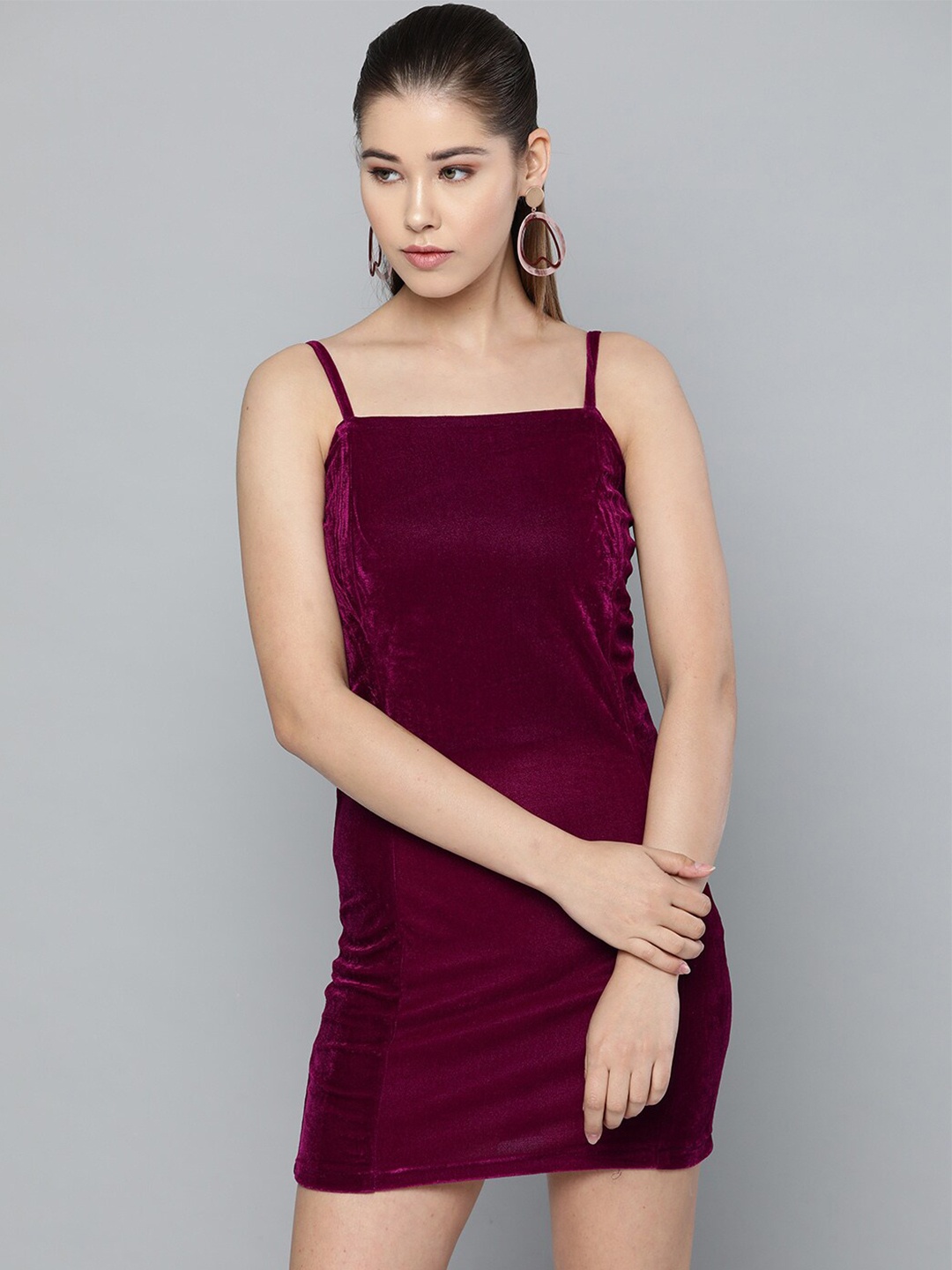 

Trend Arrest Shoulder Straps Velvet Bodycon Mini Dress, Purple