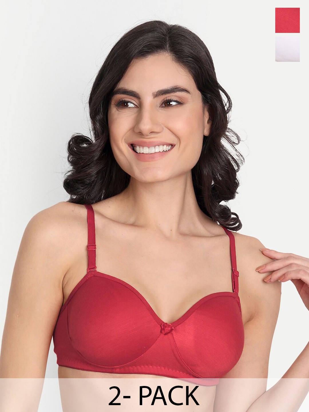 

T.T. Pack Of 2 Full Coverage Cotton T-Shirt Bra All Day Comfort, Red