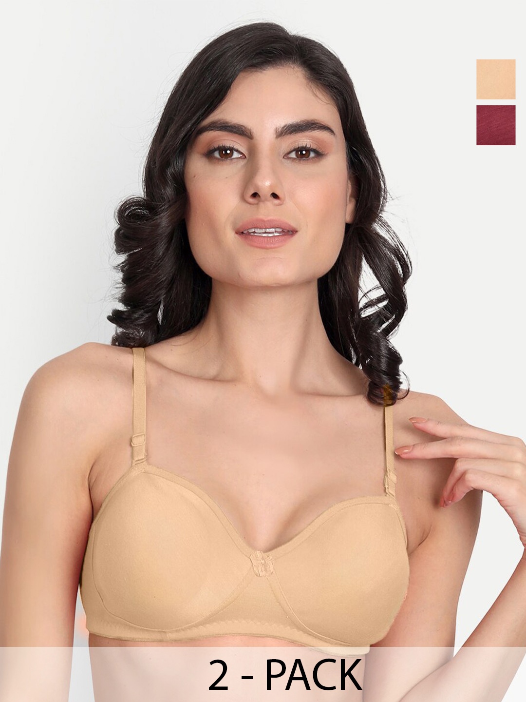 

T.T. Pack of 2 Breathable T-Shirt Bra Full Coverage Lightly Padded With Transparent Strap, Maroon