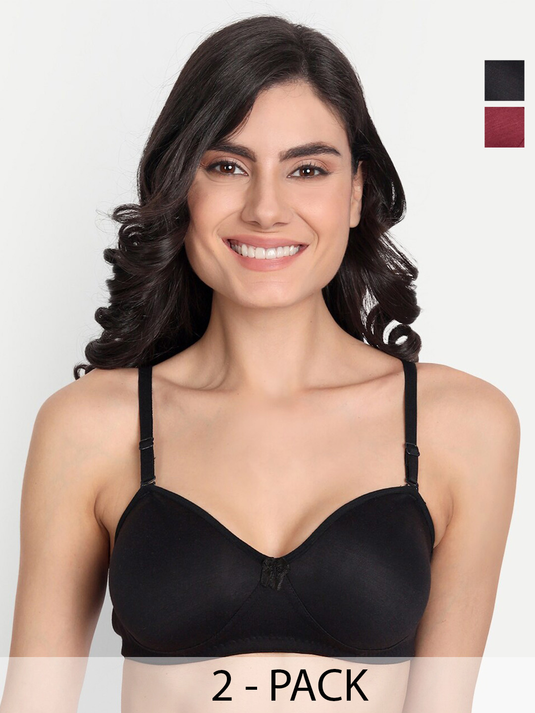 

T.T. Pack Of 2 Breathable T-Shirt Bra Full Coverage Lightly Padded With Transparent Strap, Maroon