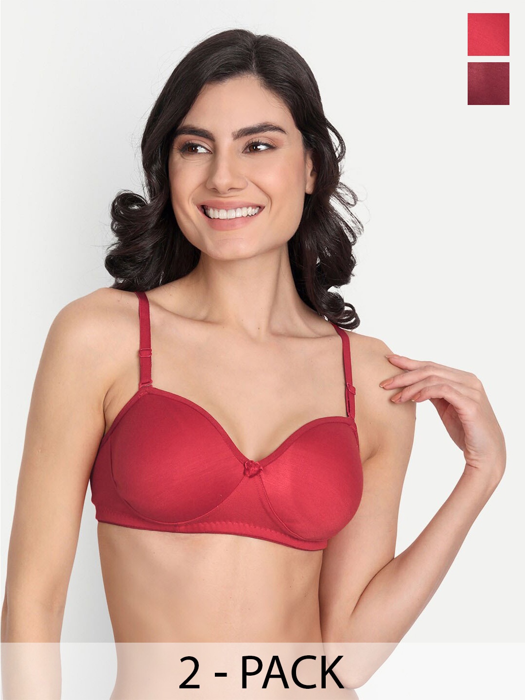 

T.T. Pack Of 2 Breathable T-Shirt Bra Full Coverage Lightly Padded With Transparent Strap, Red