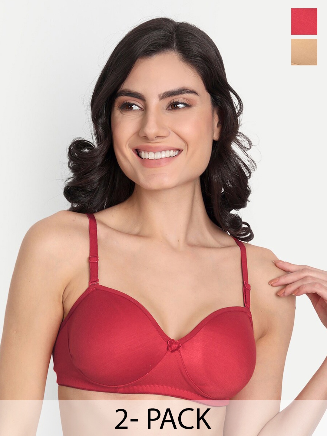 

T.T. Pack Of 2 Full Coverage Lightly Padded All Day Comfort T-shirt Bra, Red
