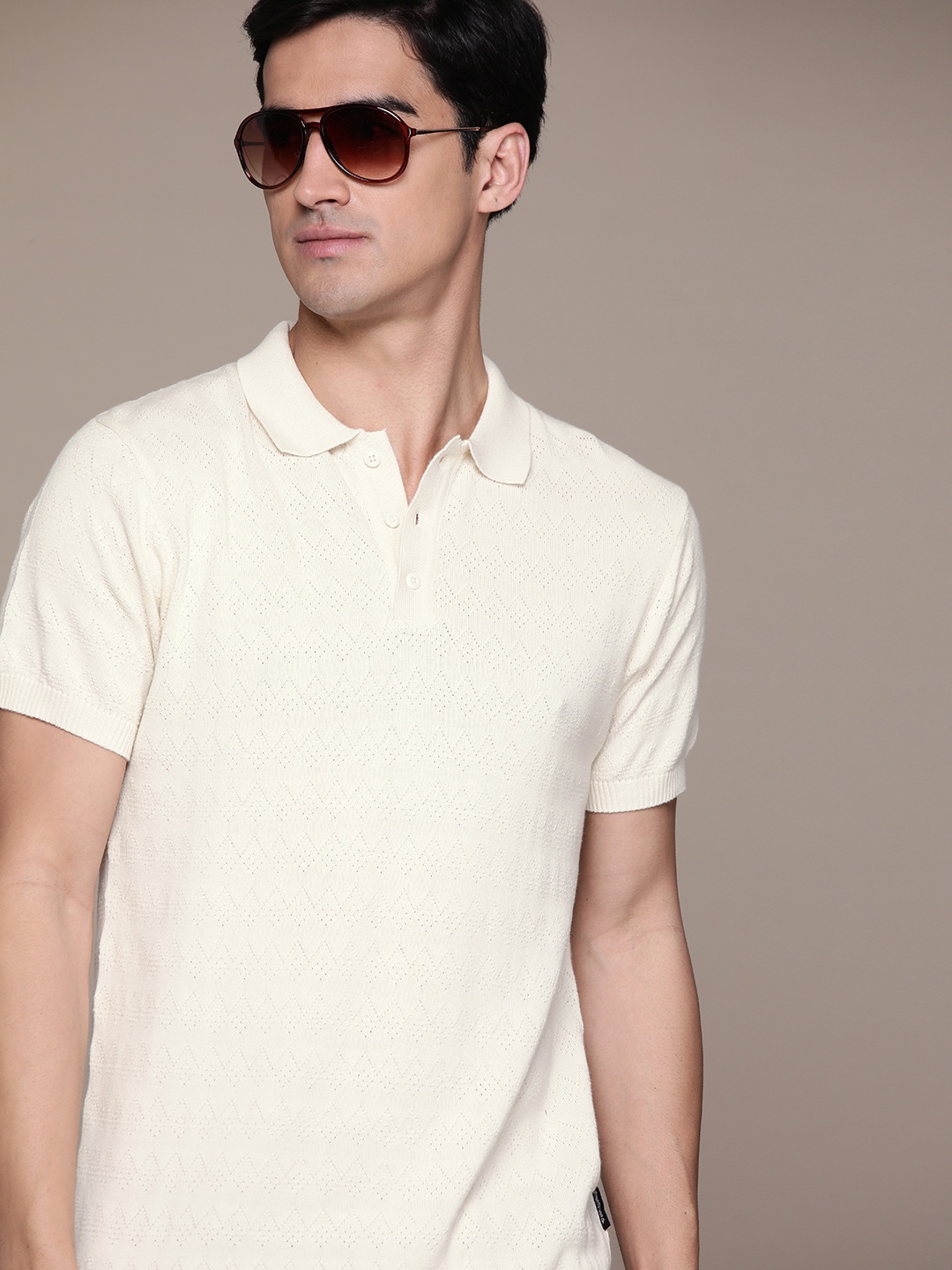 

The Roadster Lifestyle Co. Self-Design Pure Cotton Polo Collar T-shirt, White