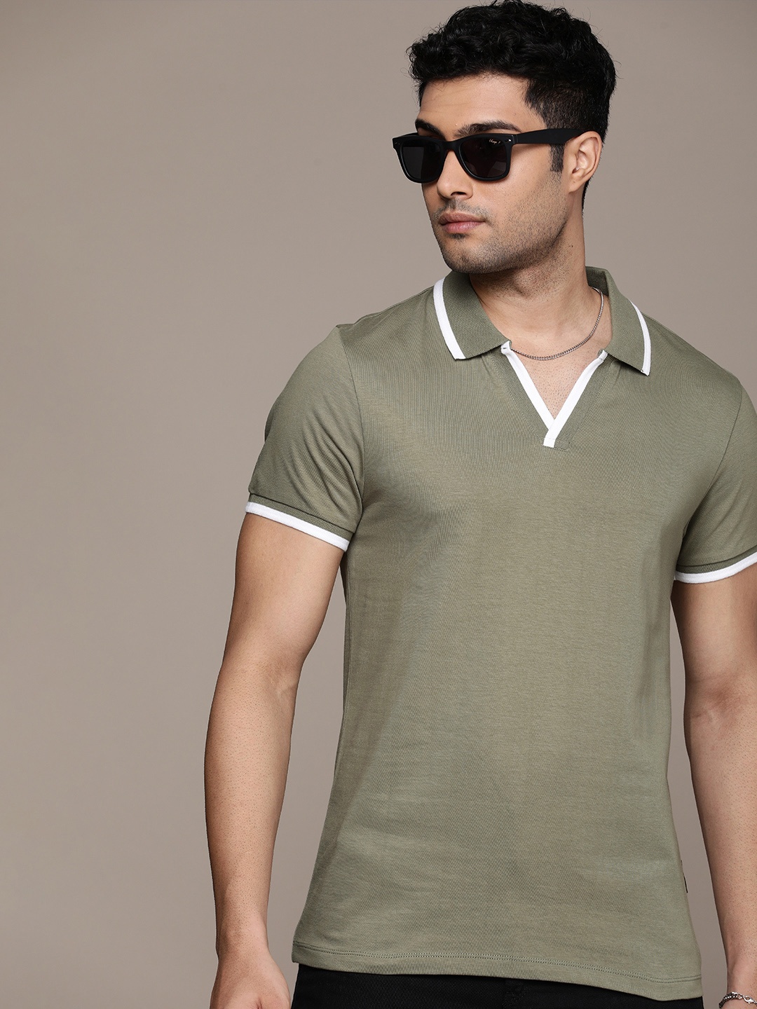 

The Roadster Life Co. Polo Collar Pure Cotton T-shirt, Olive