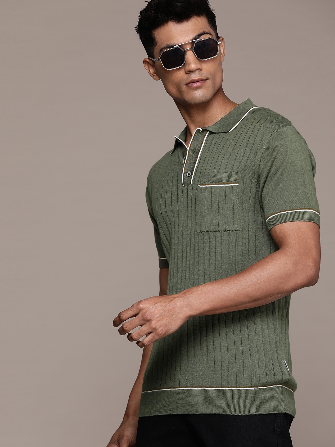 

The Roadster Lifestyle Co. Ribbed Pure Cotton T-shirt, Olive