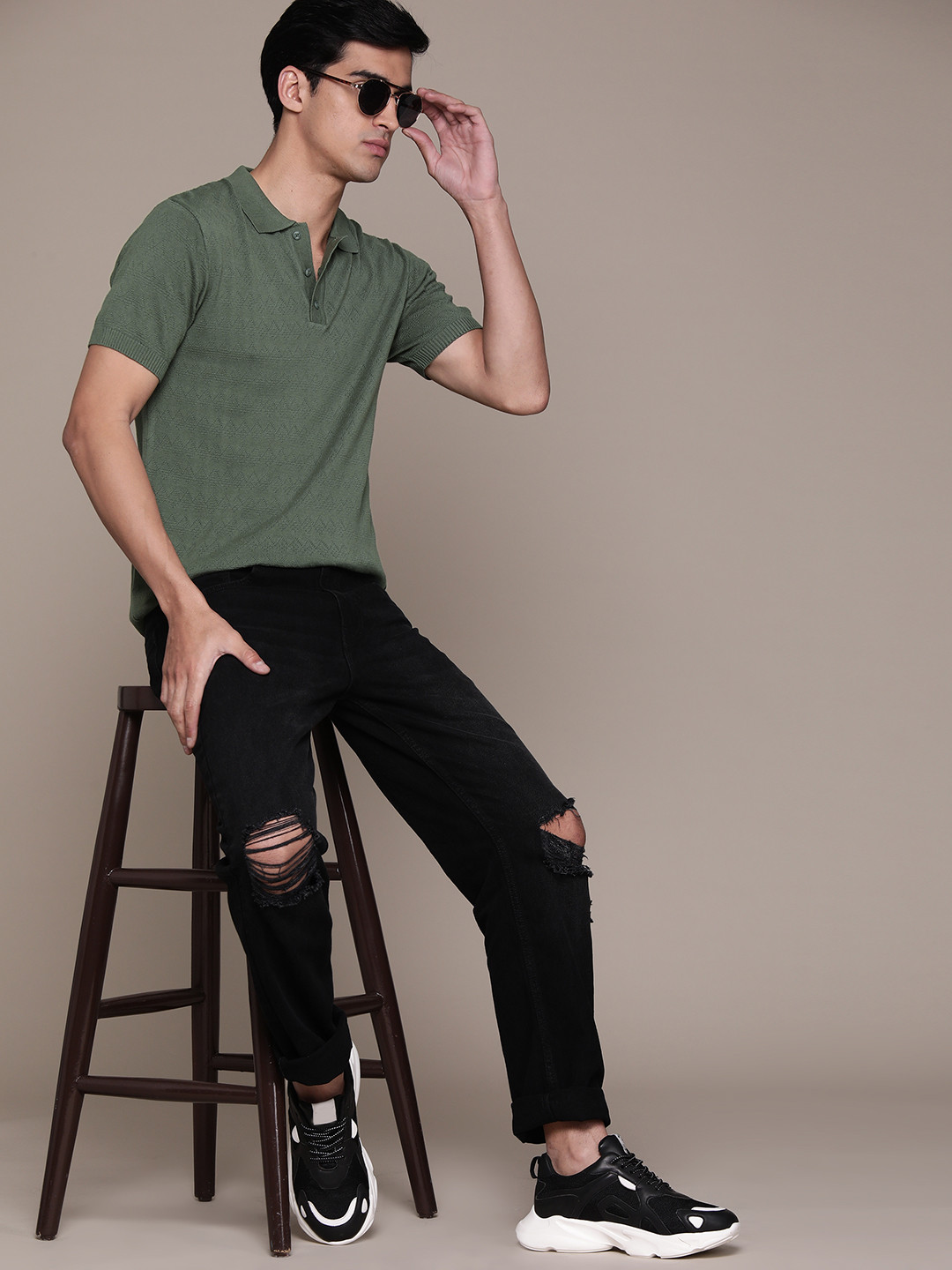 

The Roadster Lifestyle Co. Self-Design Pure Cotton Polo Collar T-shirt, Green