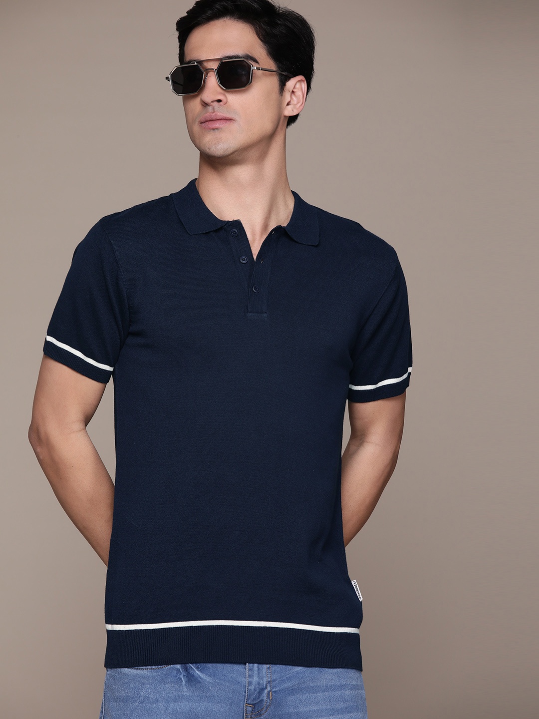 

The Roadster Lifestyle Co. Men Polo Collar Pure Cotton T-shirt, Navy blue