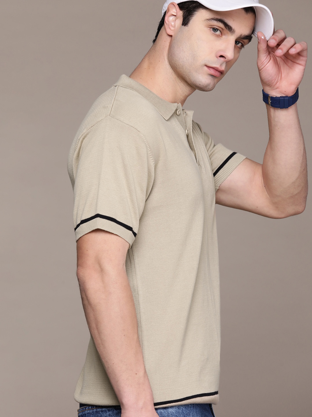 

The Roadster Lifestyle Co. Men Pure Cotton Polo Collar T-shirt, Khaki