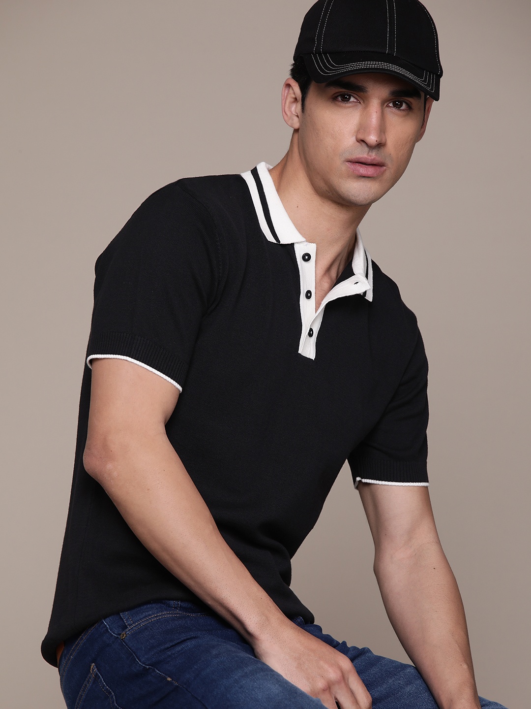 

The Roadster Lifestyle Co. Pure Cotton Polo Collar T-shirt, Black